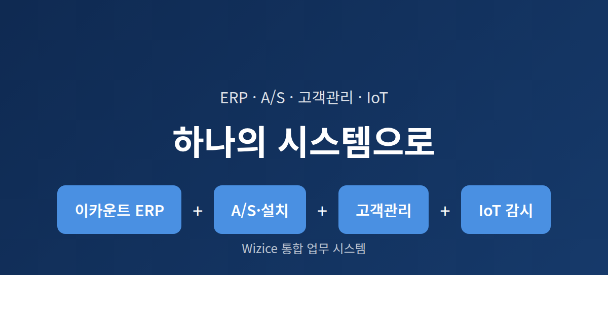 ERP · A/S · 고객관리 · IoT, 하나의 시스템으로 — 통합 업무 시스템 구축 사례
