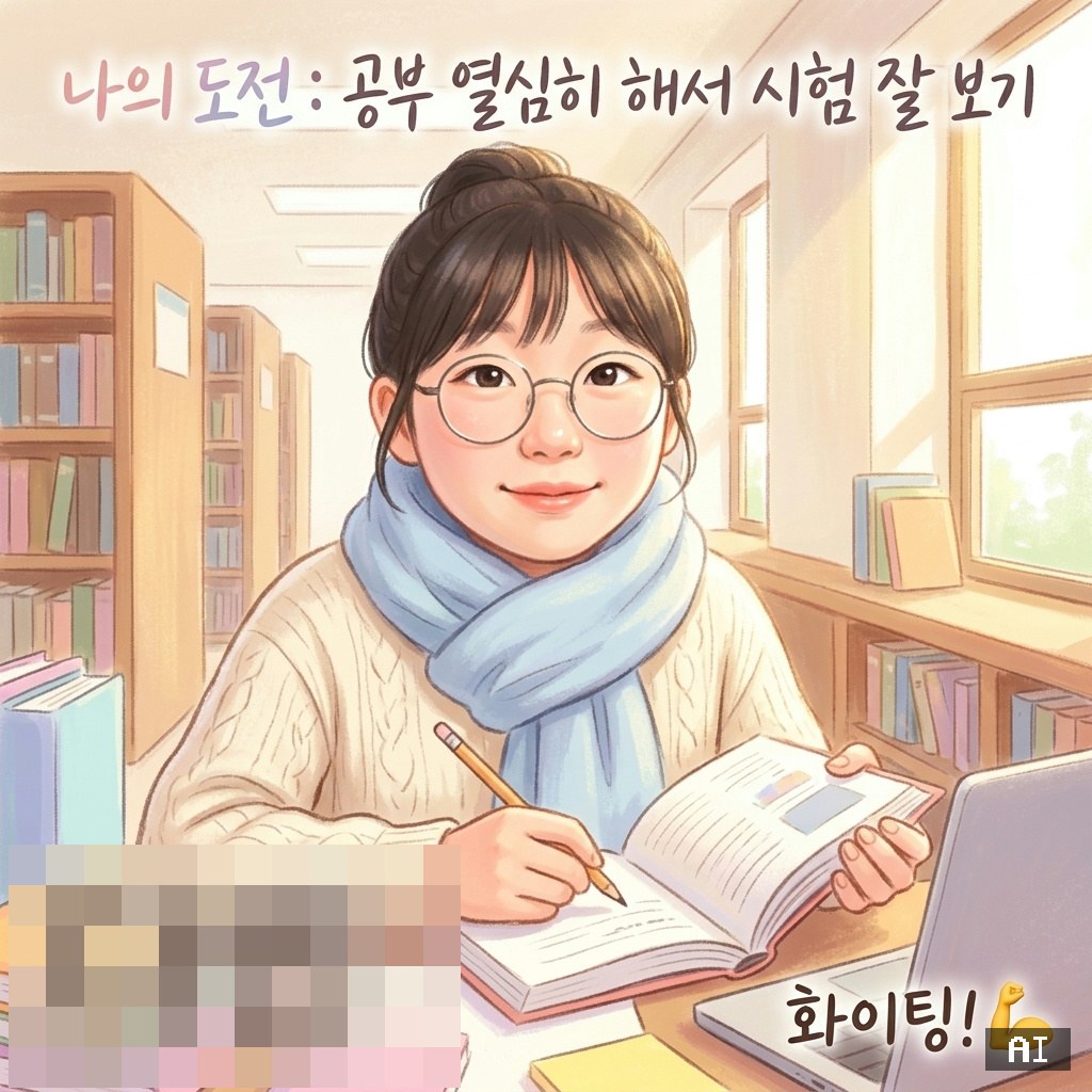 옥포중 AI 캐리커처 — 공부 열심히 해서 시험 잘 보기