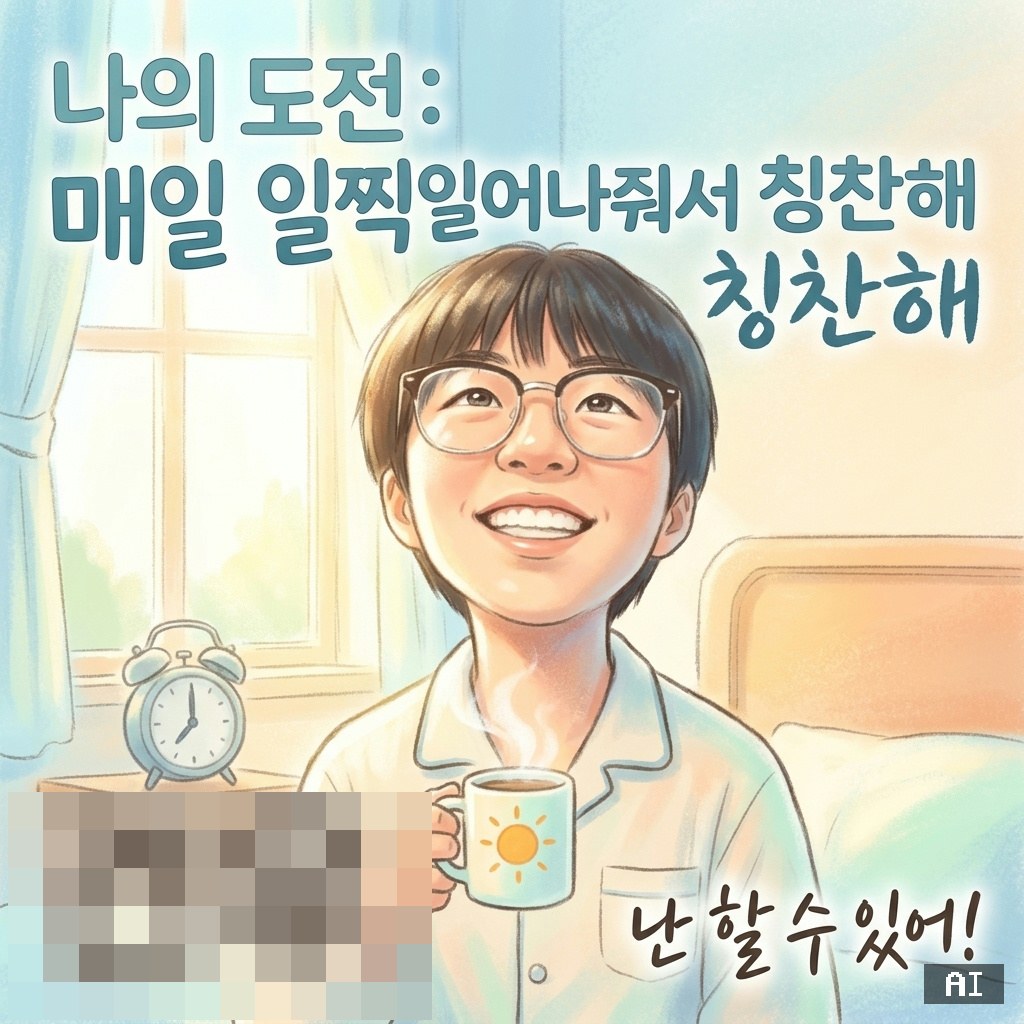 옥포중 AI 캐리커처 — 매일 일찍 일어나기