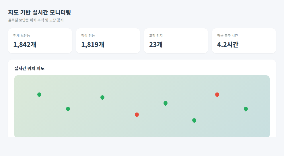 보안등 모니터링 지도 기반 실시간 화면